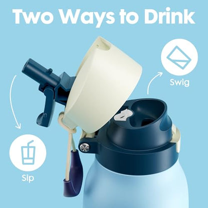 Meoky 24 oz Travel Water Bottle Insulated: Leak Proof Locking Lid, 2-in-1 Straw and Spout, 24 Hours Cold, Top Handle, Fits in Car Cup Holder, Stainless Steel Slim Water Bottle for Hiking, Cove - color: Cove