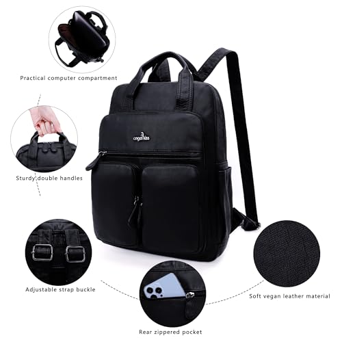 Angel Kiss Backpack Purse for Women Soft Washed Leather Multi Pocket Casual Travel Backpacks… - color: Black