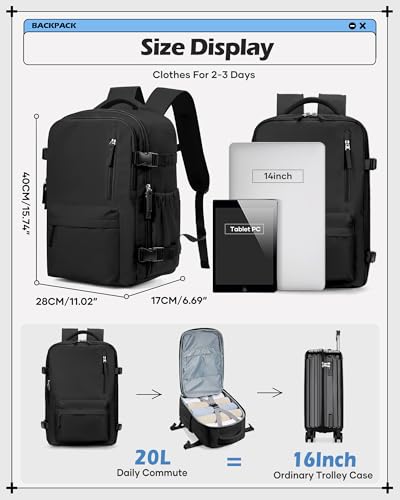 winspansy Travel Backpack for Women Men Essentials Carry on Luggage Flight Approved Personal Item Travel Bag Work Laptop Backpack Waterproof Weekender Bags for Women Mochila de Viaje Black - color: B7-black-no Vacuum Bag