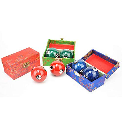 2Pcs Chinese Health Exercise Stress Baoding Balls, Meditation Massage Handball with Box, Hand Exercise Ball for Men Women Hand Exercises and Stress Relief(Color:Blue Tai Ji) - color: Blue Tai Ji