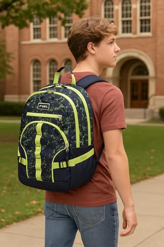 FUEL Hiking Laptop Backpack, College Bookbag, Travel Daypack with 5 Compartments, Dynamo Tech Pocket, 18.5 Inches - color: Black