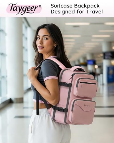 Taygeer 18 x 14 x 8 Inches Personal Item Bag, Travel Personal Item Bag with Water Bottle Pocket & Shoe Pouch, TSA Approved Under Seat Carry on Backpack Fits 15.6 inch Laptop for Women Airplanes, Pink - color: Amourpink