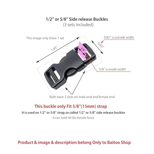 Side Release Buckles Heavy Duty Plastic Buckle Snap Clips Clasps Backpack Buckle Replacement for Strap - style: 1/2 Or 5/8 Inch - 3sets