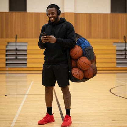 Extra Large Sports Ball Bag 3 Pcs Duty Net Mesh Soccer Ball Basketball 40*30 Heavy Duty Drawstring Bags with Pocket Team Work, Adjustable Shoulder Strap for Holding Volleyball, Baseball, Swimming Gear
