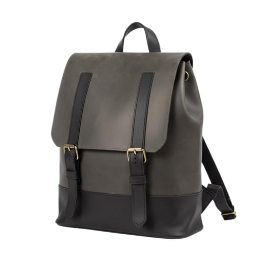 Leather Laptop Daypack for Men & Women - Adjustable Rucksack with Flap Buckle and Multiple Pockets - Durable Backpack for Travel, Work, or Commuting Gray Black - color: Gray Black