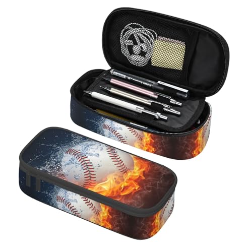 Baseball Ball Pencil Case Big Capacity Storage Pencil Pouch Stationery Bags With Zipper Portable Pen Holder Box Organizer For Boys Girls Teens Student College School Office Supplies - color: Baseball Ball