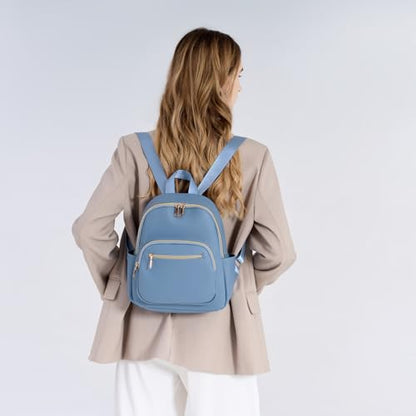 Mini Backpack Purse for Women PU Leather Small Backpack Fashion Multi Pockets Casual Daypacks Ladies Travel Shoulder Bags Haze blue - color: Haze Blue