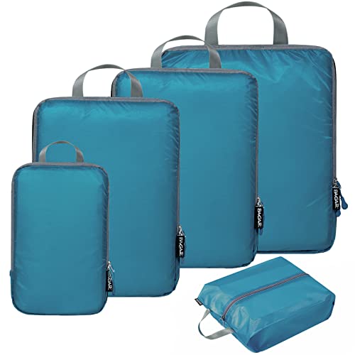 BAGAIL 5 Set Ultralight Compression Packing Cubes Travel Accessories Expandable Packing Organizers(Teal) - color: Teal