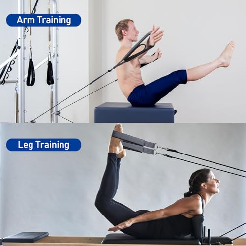 TOBWOLF Pilates Straps - Double Loop D-Ring Straps for Reformer, Padded, Home Gym Workout - color: Scuba Fabric Liner - Dark Grey