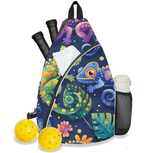 Pickleball Bag for Women Men Adjustable Crossbody Sling Backpack Hold Pickleball Paddle Water Bottle - color: Multicolor 1