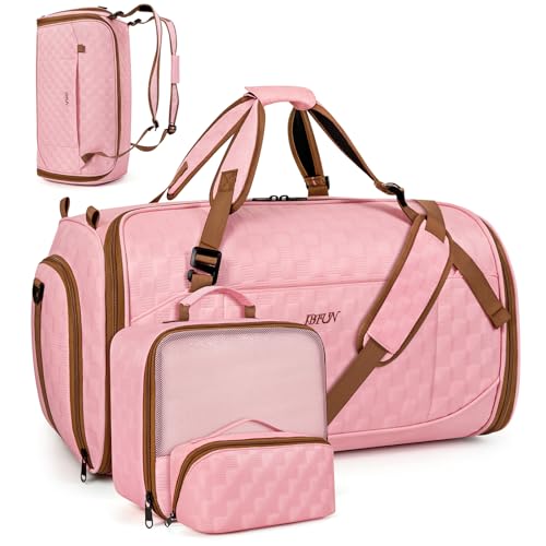 Convertible Garment Bags for Travel - Carry on Garment Duffle Bag with Backpack Straps for Men Women, 4 in 1 Large Travel Duffel Bags with Shoes Compartment Hanging Suit Dress Weekender Bag 3pcs Set - color: B-Pink