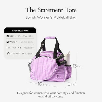 Pik’le’Ball Sport Premium Women's Pickleball Bag – Stylish and Versatile Sports Bag with Water Bottle Holder, Padded Paddle Pocket, and Spacious Design (fits 2+ Paddles!) - color: Classy Orchid
