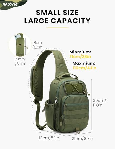 HALOVIE Anti-theft Tactical Sling Bag RFID ArmyGreen Military Shoulder Bag with Phone Pack EDC Molle Crossbody Bag for men - color: Armygreen