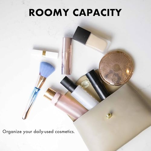 Cosmetic Bag Travel Makeup Pouch Travel Organizer, Zipper Pouch Bags for Women Vegan Leather (No Text, Brown) - color: Brown