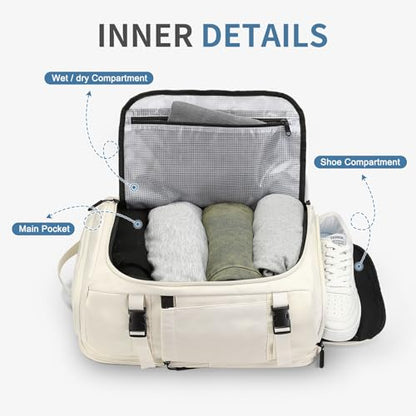 35L Travel Backpack 17" Laptop Backpack W/USB-C Port, Expandable Carry-On Bag, TSA Flight Approved Water-Resistant for Business College, White - color: White