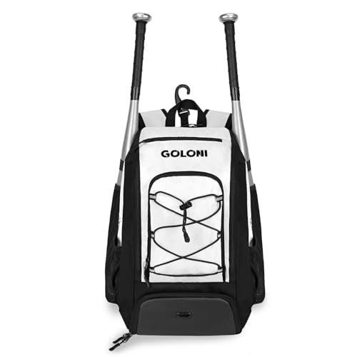 Goloni 40L Baseball Bag, Softball Bat Bag with Shoes Compartment,Fence Hook,Backpack for Baseball, T-Ball & Softball Equipment & Gear - color: White
