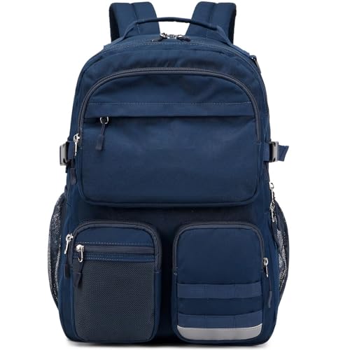 Lohol Water Resistant Backpack with Multifunctional Pockets for Teens, Durable Bookbag fits 15.6 inch Laptop for School Travel College, 25L (Navy Blue) - color: Navy Blue