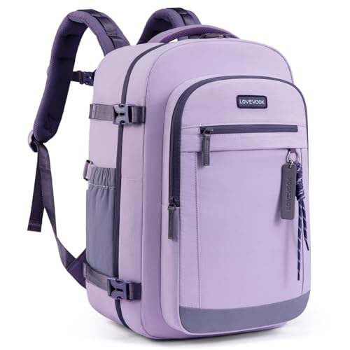 LOVEVOOK 40L Travel Backpack for Women, Airline Approved Carry On Luggage, TSA Personal Item Bag fits 15.6 Inch Laptop, Waterproof Weekender Overnight Suitcase for Work, Purple - color: Purple, size: 40L-2Pcs