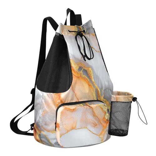 Drawstring Bags Pool Bag With Pockets String Bag Wet and Dry Separation Marble White Orange - color: Color 22