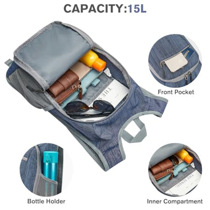 G4Free 10L/15L Hiking Backpack Lightweight Packable Hiking Daypack Small Travel Outdoor Foldable Shoulder Bag - color: Dark Blue, size: 15L