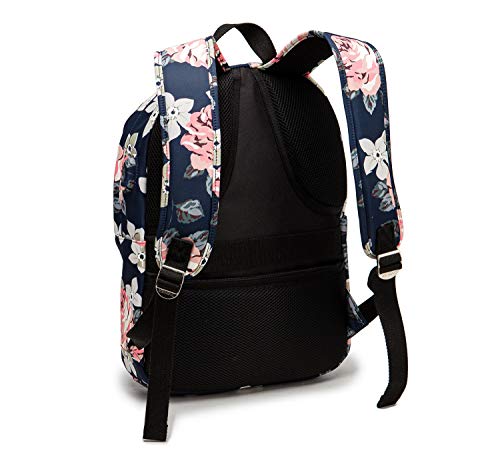 Kinmac Waterproof Laptop Travel Outdoor Backpack with USB Charging Port for 13 inch 14 inch and 15.6 inch Laptop（White Rose） - color: Pink Rose