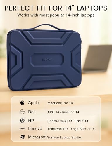 DOMISO 14 inch Laptop Sleeve with Handle, Shockproof & Waterproof EVA Protective Laptop case, Hard Laptop Sleeve for 14" HP Dell Asus Lenovo Laptop, Dark Blue - color: Dark Blue, size: 14 inch