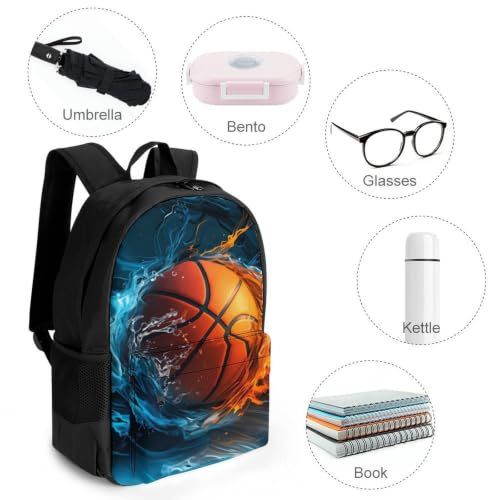 Basketball Fire Water Element Backpack, Durable Polyester Daypack with Laptop Compartment, Reinforced Bottom, Adjustable Shoulder Straps And Multi Pockets for Travel And Daily Use - color: Basketball Fire Water Element
