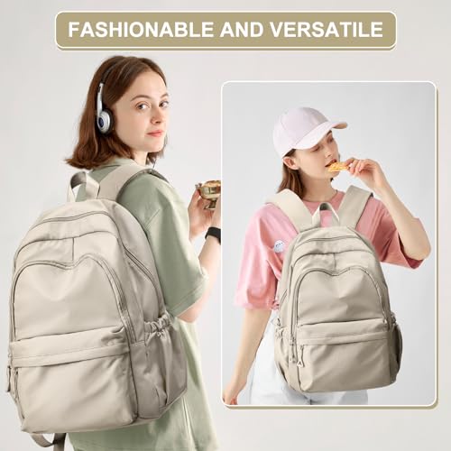 Casual Laptop Backpack for Women Men College Bookbag Waterproof Lightweight School Bag 15.6inch Laptop Daypack Large Capacity School Backpack for Teens Boys Girls (khaki) - color: Khaki