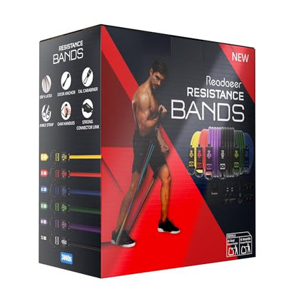 Readaeer Resistance Bands, Exercise Bands for Working Out, Work Out Bands with Handles for Men and Women for Indoor and Outdoor Sports