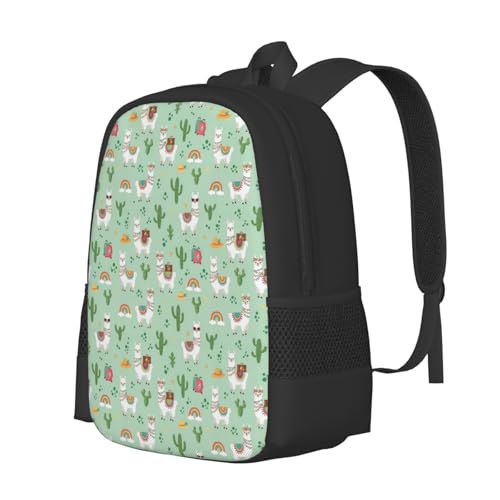 Ergonomic Padded Backpack Cute Llamas Mint Green, Anti Theft Spacious Travel Daypack Sturdy Polyester Bag for Commute Gym Outdoor Leisure Use - color: Design (1025)