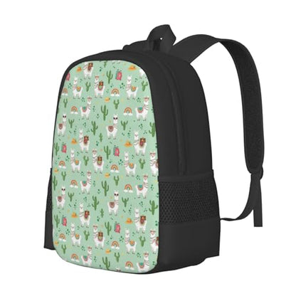 Ergonomic Padded Backpack Cute Llamas Mint Green, Anti Theft Spacious Travel Daypack Sturdy Polyester Bag for Commute Gym Outdoor Leisure Use - color: Design (1025)