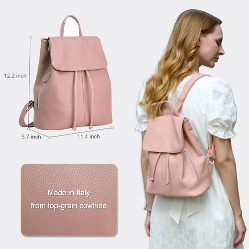 BOYATU Women’s Full-Grain Leather Backpack Purse, Minimal Structured Design, Work Commuter & City Travel, Compact Everyday Essentials, Fashion RFID Pocket Bag ((Pink) - color: Pink