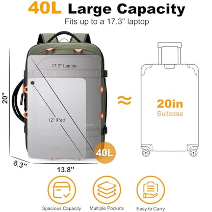 40L Travel Backpack,TSA Approved Carry On Backpack,Business Work Bag with Wet/Dry Compartment, Fits 17.3" Laptop, Duffel Bag for Men Women(ArmyGreen) - color: Armygreen