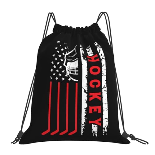 Hockey Flag Unisex Drawstring Backpack Bag Sport Gym Travel Swim Sackpack - color: Hockey Flag