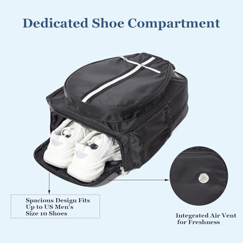 Pickleball Bag Backpack Fits 2 to 6 Paddles, Large Pickle ball Bags for Men and Women with Shoe Compartment and Fence Hook, Great Pickleball Gifts - color: Black
