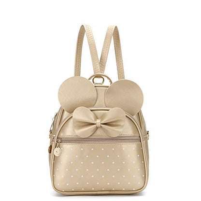 KL928 Girls Mini Backpack Bowknot Polka Dot Cute Small Daypacks Convertible Shoulder Bag Purse for Women - color: Gold