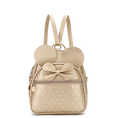 KL928 Girls Mini Backpack Bowknot Polka Dot Cute Small Daypacks Convertible Shoulder Bag Purse for Women - color: Gold