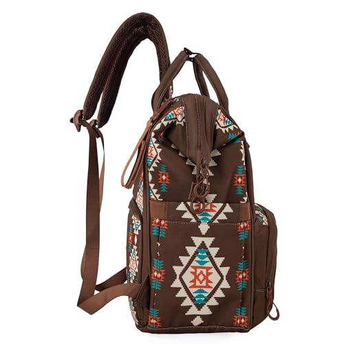 Wrangler Aztec Backpack Organized Daypack Travel Baby Bag with Stroller Strap and Side Bottle Pockets WG2204-9110CF - color: Angel Coffee