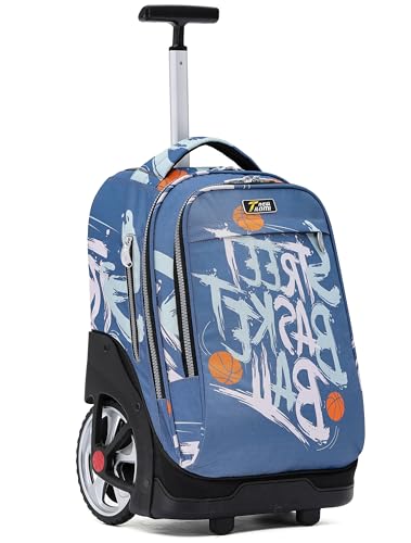 NEW TILAMI 19 inch Rolling Backpack Teens Rolling Backpack Cute Wheeled Laptop Backpack Bookbag Roller Travel Bag College, Basketball Street - color: Blue Basketball Street