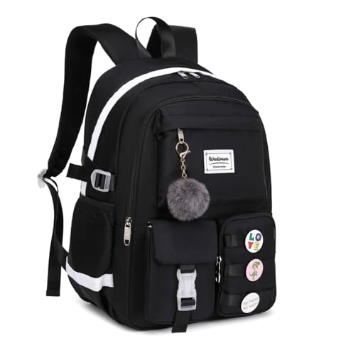 Wadirum Women Casual Backpack Set Girl School Bookbag Set Cute Laptop Ruaksack Black - color: Black