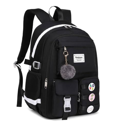 Wadirum Women Casual Backpack Set Girl School Bookbag Set Cute Laptop Ruaksack Black - color: Black