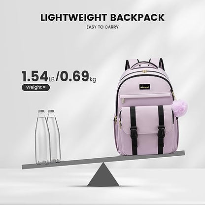LOVEVOOK School Backpack for Teen Girls, Student Backpack Purse for 14-16 Teenage, Cute Kid Bookbag, Back to School Backpacks Fit 15.6 Inch Laptop, Large College Travel Bag, Light Purple - color: Light Purple