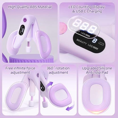 Upgraded Purple Inner Thigh Exerciser with LED Display, 0-70lb Adjustable Inner Thigh Exerciser, Pelvic Floor Muscle Trainer, 360°Hip Trainer for Women Postpartum Recovery