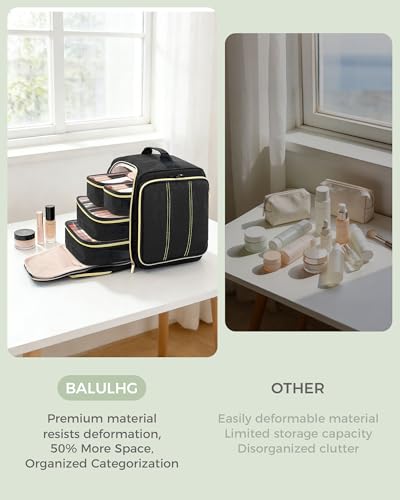 BALULHG Large Travel Makeup Bag - Cosmetic Organizer with 4 Removable transparent Inner Pockets, Multi-functional Toiletry Bag for Accessories & Brushes, Women's Beauty Case,Patent Pending - color: Black