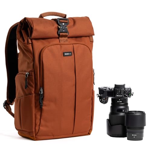 Think Tank FocusPoint 30L RollTop Camera Backpack - Urban Rust: Expandable Travel & Camera Backpack with Laptop Sleeve, Quick Side and Back Access, Rain Cover – Versatile Photography & Travel Bag - color: Urban Rust, size: 30 Liters