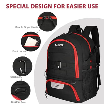 LARIPOP Soccer Backpack with Ball Holder & Shoe Compartment Large Capacity Sports Bag for Training - color: Red
