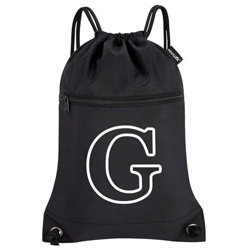 HOLYLUCK Drawstring Bags Initial Backpack Sackpack Cinch Bags for Sports, Gym, Travel, Beach(Black-G) - color: Black-g