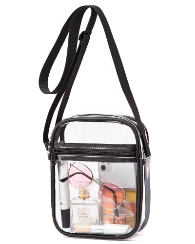 Vorspack Stadium Approved PVC Purse - Clear Crossbody Bag with Front Pocket for Concerts, Sports, Festivals - color: Black, size: One Size