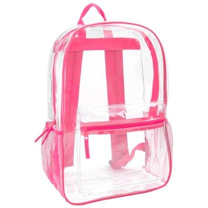 Trail maker Clear Backpack Heavy Duty with Padded Straps, Side Pockets for Kids, Boys, Girls, School, Stadium Approved Events - color: Pink
