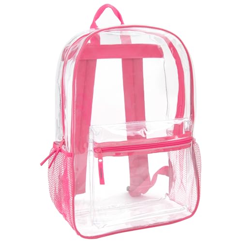 Trail maker Clear Backpack Heavy Duty with Padded Straps, Side Pockets for Kids, Boys, Girls, School, Stadium Approved Events - color: Pink